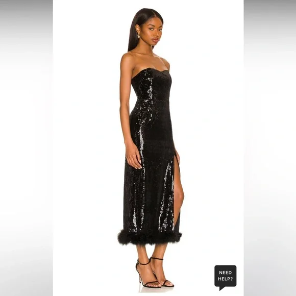 NBD Kalindi Midi Dress in Black Sequin & Feather Trim Size Medium - Picture 2 of 10